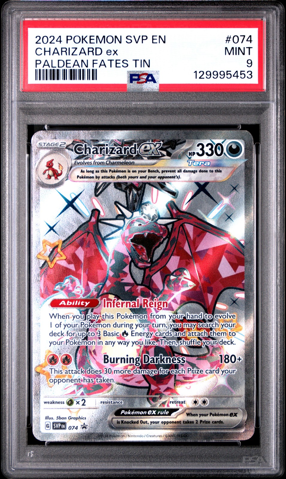 2024 POKEMON SVP EN-SV BLACK STAR PROMO PALDEAN FATES TIN CHARIZARD EX PSA 9