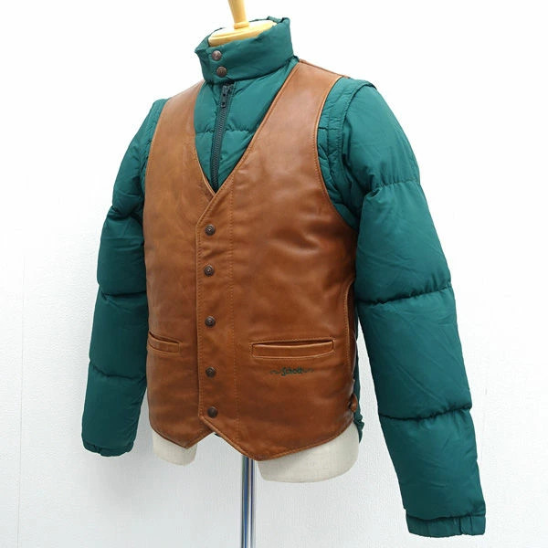 Schott 2-Way Down Jacket Leather Switch Green Bro… - image 4