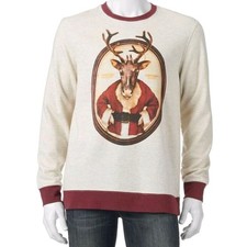 Reindeer Head Ugly Christmas Fleece Santa Graphic Sweatshirt NEW Size XL