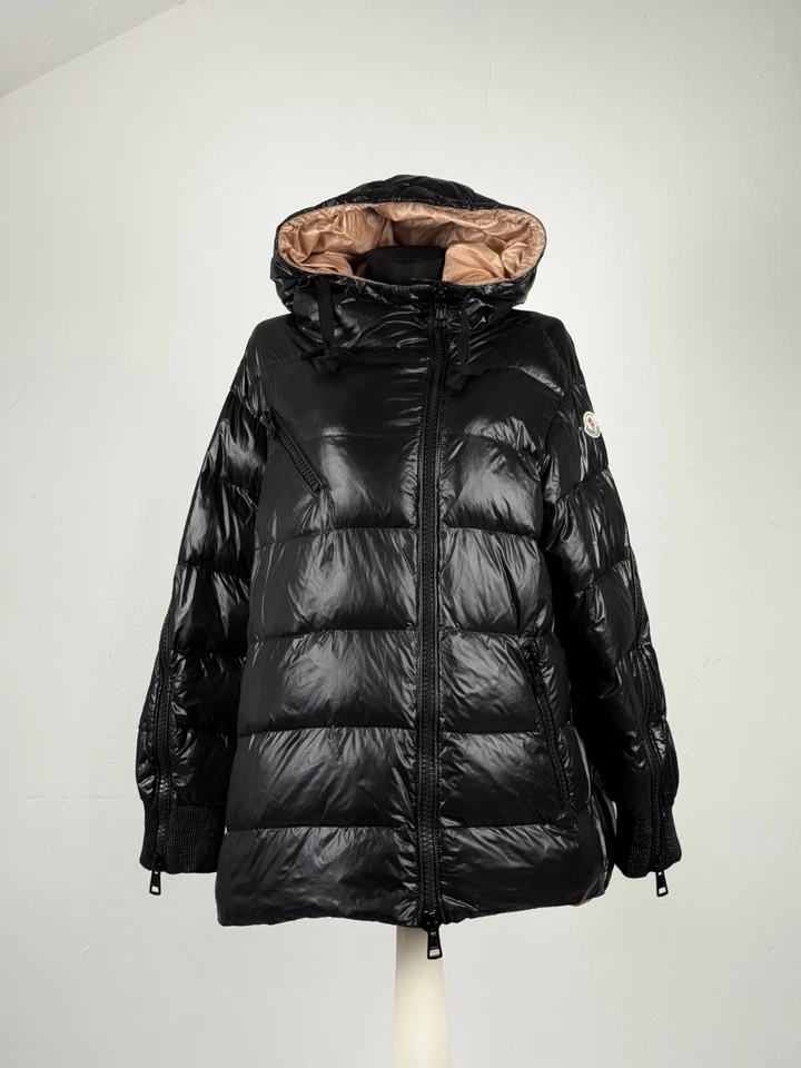 Женская Moncler Liriope с капюшоном черный выстеганный пуховик вниз куртки размер 2 ~ M - Изображение 3 из 4