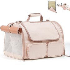 Cat Carrier 4 Mesh Windows Small Dog Carrier 4 Storage Pockets Cat Travel Bag...