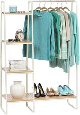 White Hallway Wardrobe with Rail & Shelves - Slim, Durable Metal & MDF