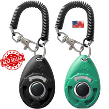 Pet Training Clicker with Wrist Strap for Dogs - 2 Pack Black Bluegreen