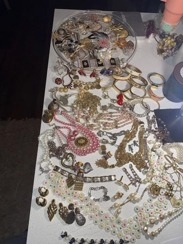 vintage UNSIGNED signed SILVER gold TONE glass ENAMEL lucite COSTUME jewelry LOT