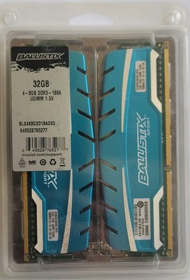 Ballistix 32GB Ballistix Sport DDR3 1866 MHz UDIMM Memory Module Kit (4 x 8GB)