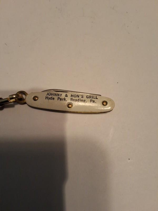 Vintage Advertising Kaychain Miniature Pocket Knife John & Hons Grill Reading PA
