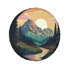 Spare Tire Cover for RV Camper Trailer Mountains 15 inch Mountains Sunset