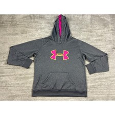 Under Armour Hoodie Womens Large Gray Pink UA Storm Pullover Sweatshirt Logo