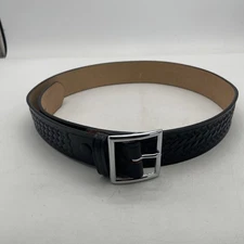 Dutyman 1621 Full Grain Leather Belt Size 38” Black Basketweave Silver Buckle