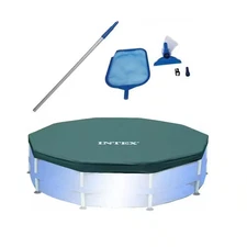 Swimming Pool Maintenance Kit with Vacuum and Pole and 10 Ft. round Pool Cover
