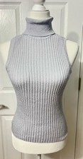 Women  s Express Light Gray Sleeveless Turtleneck Size S Holiday