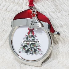 🎄2024 CHRISTMAS TREE ORNAMENT PHOTO PICTURE FRAME JOLLY SANTA HAT CIRCLE 2.25"
