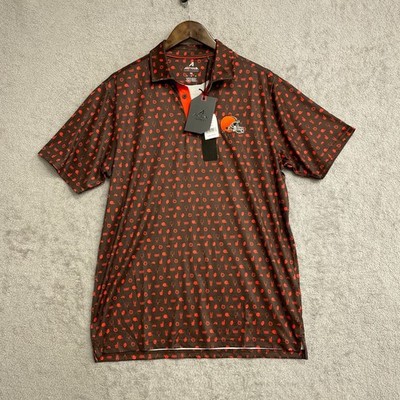 NEW Antigua Men's M Cleveland Browns Polo Shirt M Brown & Red Football Pattern
