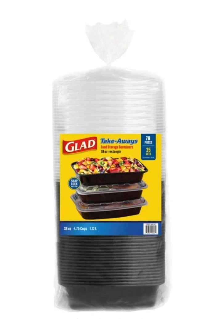 Glad 70 Piece Meal Prep Containers Food Storage Disposable Plastic Lunch Box