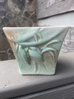 Vintage McCoy Lily Bud Planter Square Turquoise Blue With Brown Highlights 1940s