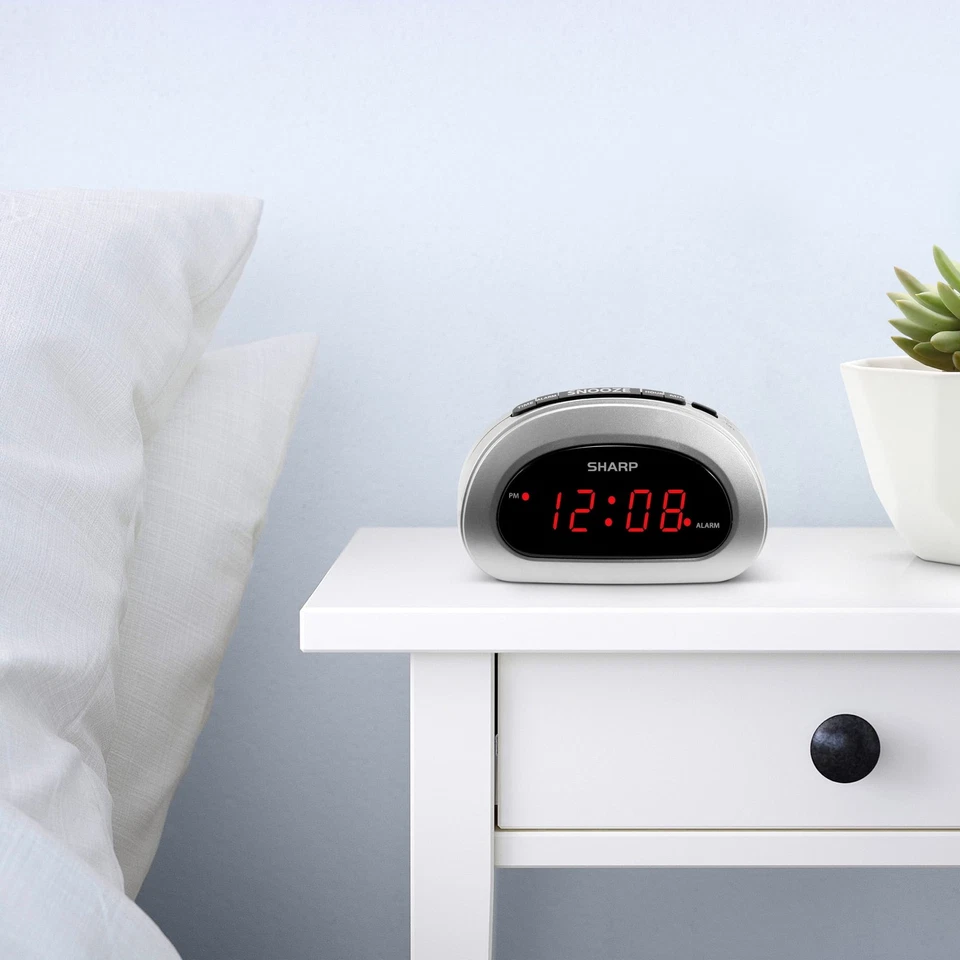Digital Sharp Alarm Clock, Cosmic Silver, Easy to Set Controls, Red LED Display - Image 3 of 4