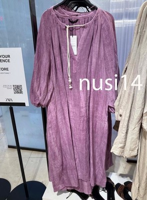 ZARA NEW WOMAN ZW COLLECTION TIE-DYE LINEN TUNIC DRESS MAUVE XS-L