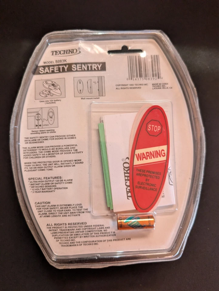VTG Techko S083K Home Security Door Alarm Safety Sentry 120dB New Sealed Battery - Image 2 of 2