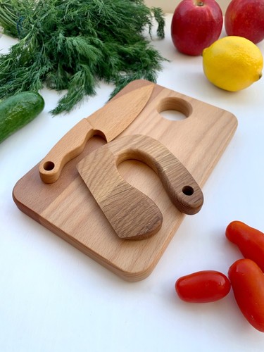 Kids Wooden Knife and Cutting Board SET, Montessori Toddler Knife Toy - Picture 6 of 8