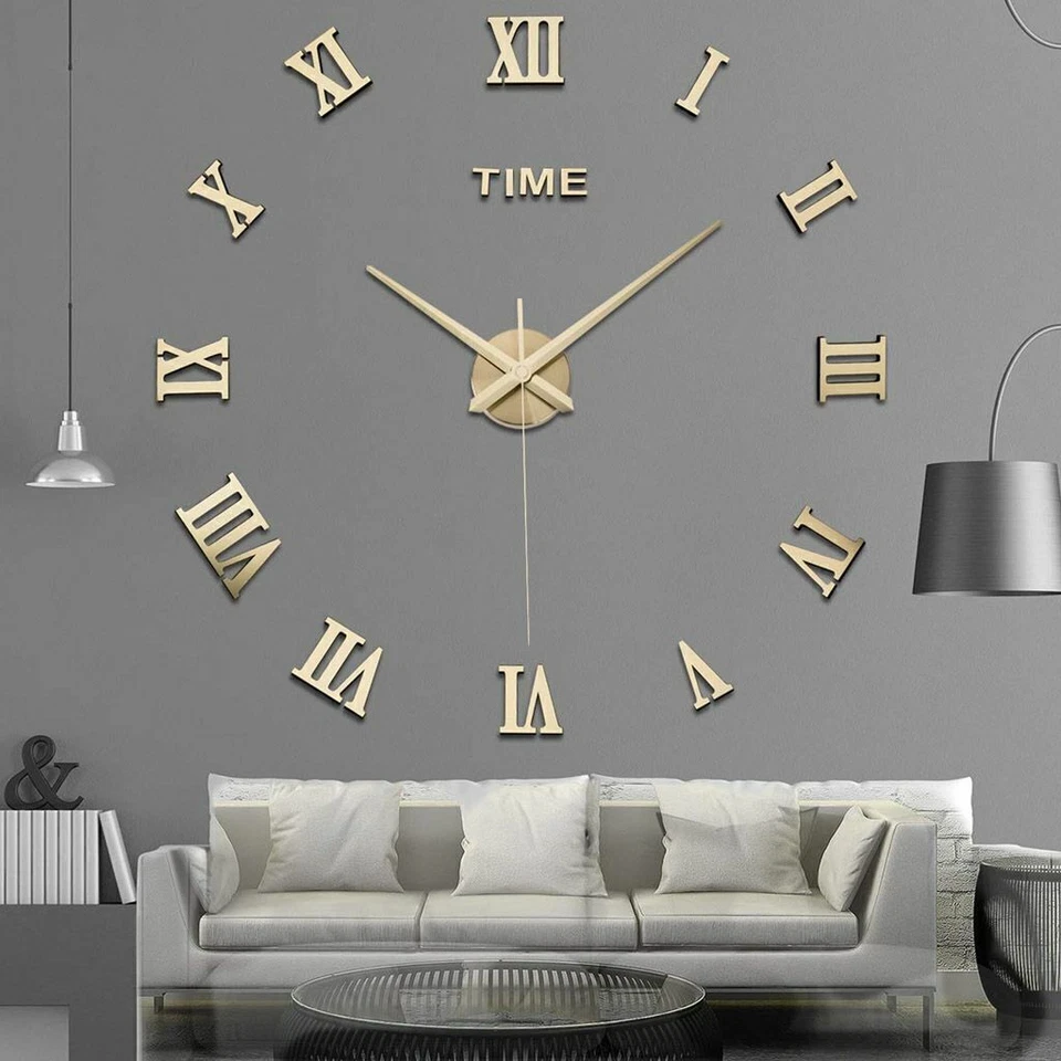 Modern Large Wall Clock 3D Mirror Sticker Unique Number Watch DIY Decor Home USA - Image 3 of 4