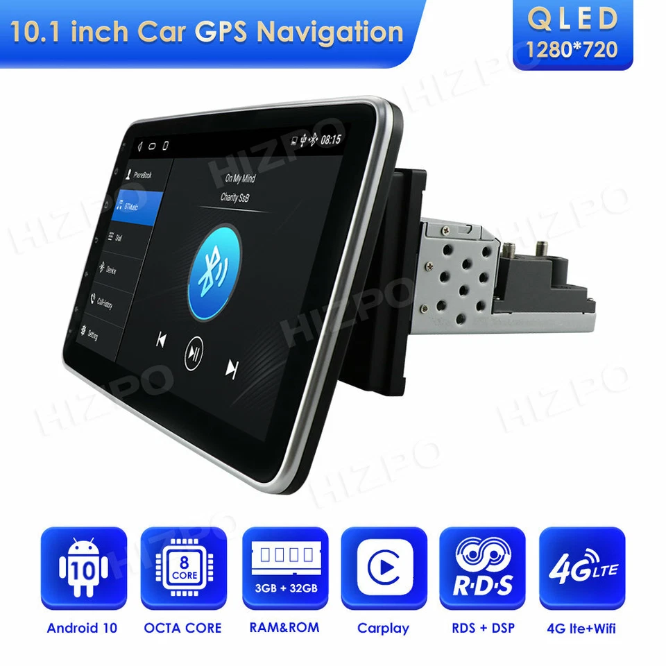 Single 1DIN Rotatable 10.1'' Android 10 Car Stereo Radio GPS Wifi 3+32GB DSP RDS - Image 4 of 4