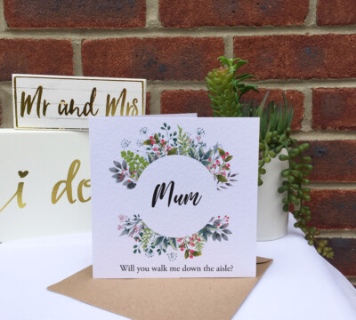 PERSONALISIERTE Will you walk me down the aisle wilde Blumen Laub Hochzeitskarte