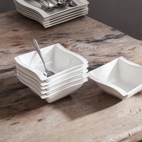 MALACASA Flora Set of 6 Porcelain Bowl Set Kitchen Salad Cereal Bowl Ivory White - Bild 10 von 10