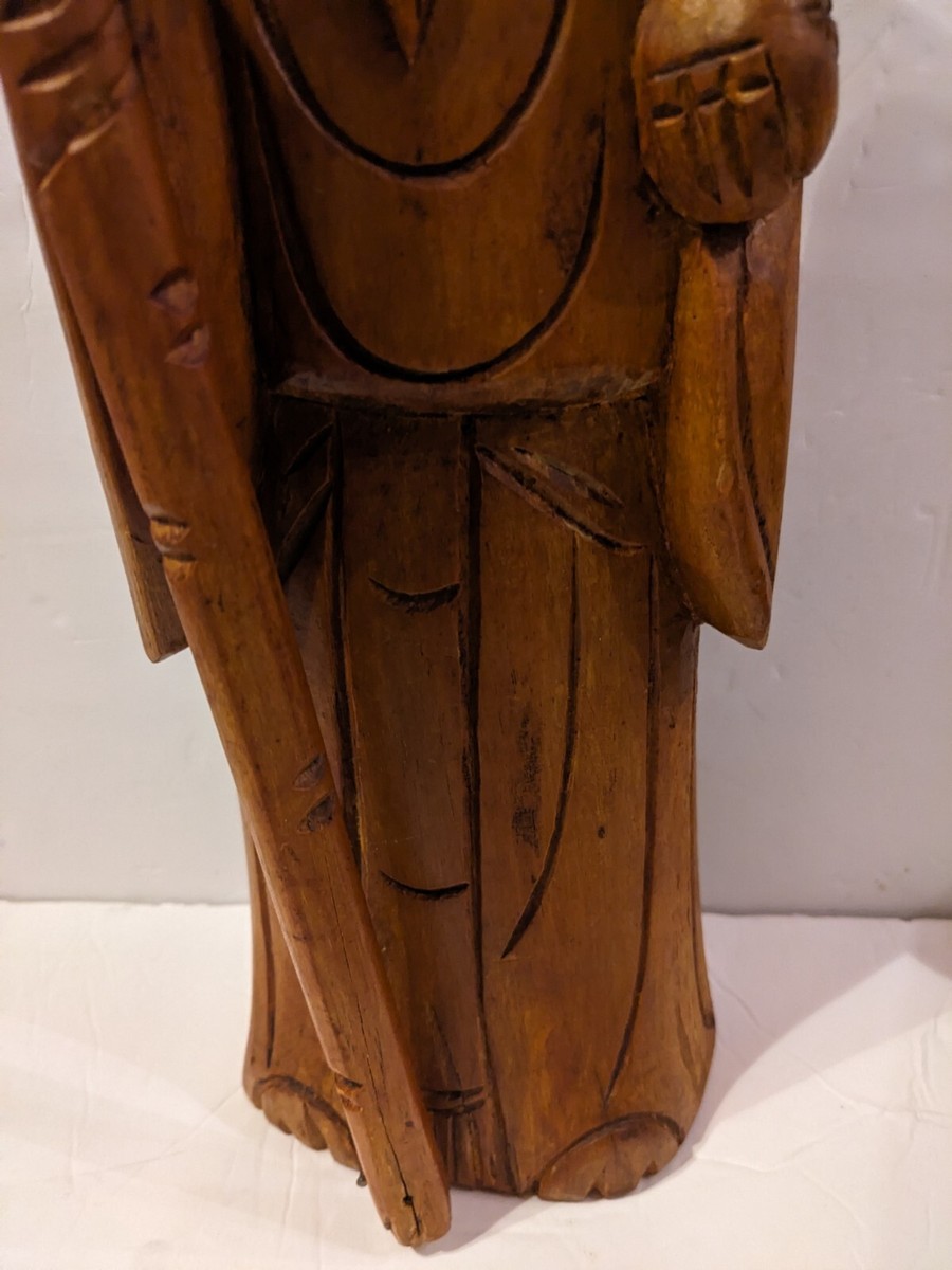 Vintage Asian Hand carved Solid Wood Chinese Monk Statue
