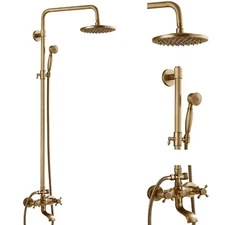 Brass Exposed Shower Faucet System Wall Mount 8in Rain Shower Head Tub Spout Kit