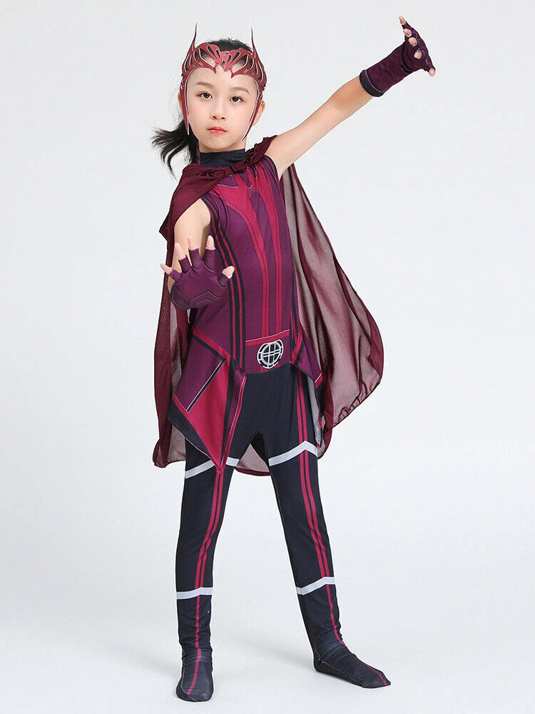 Kids Scarlet Witch Cosplay Costume Girls Jumpsuit Halloween Outfit