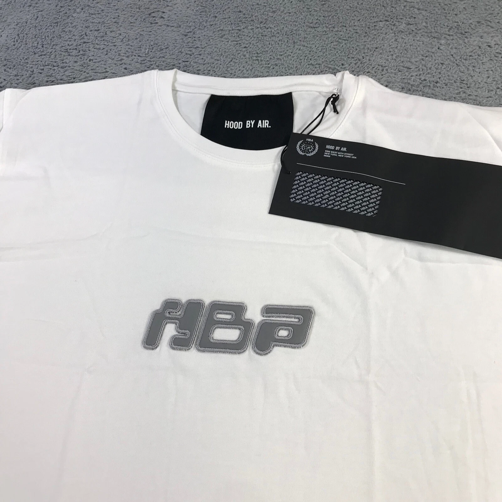 HBA (HOOD BY AIR) HBA Shirt Uomo Large Spell Out Hood By Air Tee Bianco Grigio Screensaver a23453