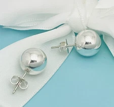Tiffany & Co HardWear Bead Ball Stud Earrings 10mm Silver FREE Shipping GENUINE