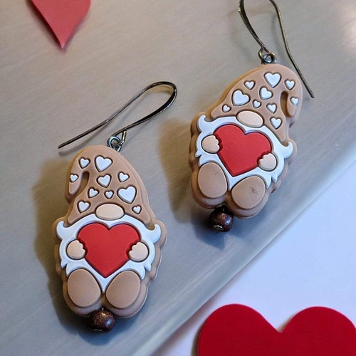 Gnome Valentine's Day Earrings - Picture 7 of 9