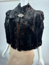 Vintage 50s Black Faux Fur Capelet With Satin Trim Ornate Clasp