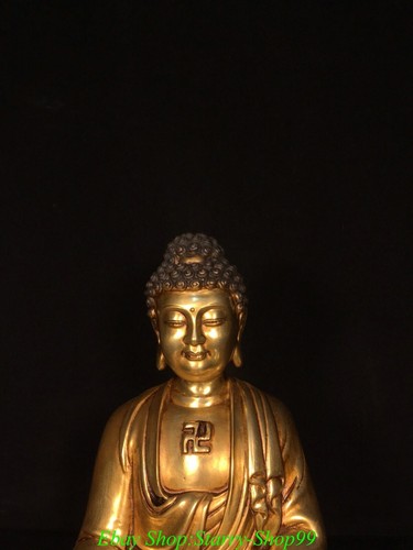 12'' Old Tibet Buddhism Copper Gold Shakyamuni Sakyamuni Amitabha Buddha Statue - Picture 2 of 9