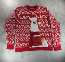 33 DEGREES Sweater Large Christmas Red Llama Santa Hat Scarf