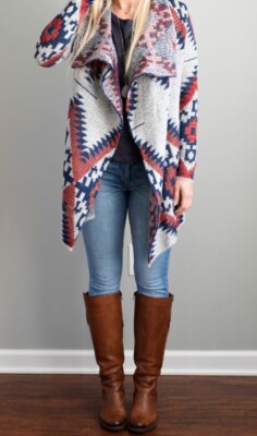RD Style Gray Cardigan Sweater Women's XL Acrylic Aztec