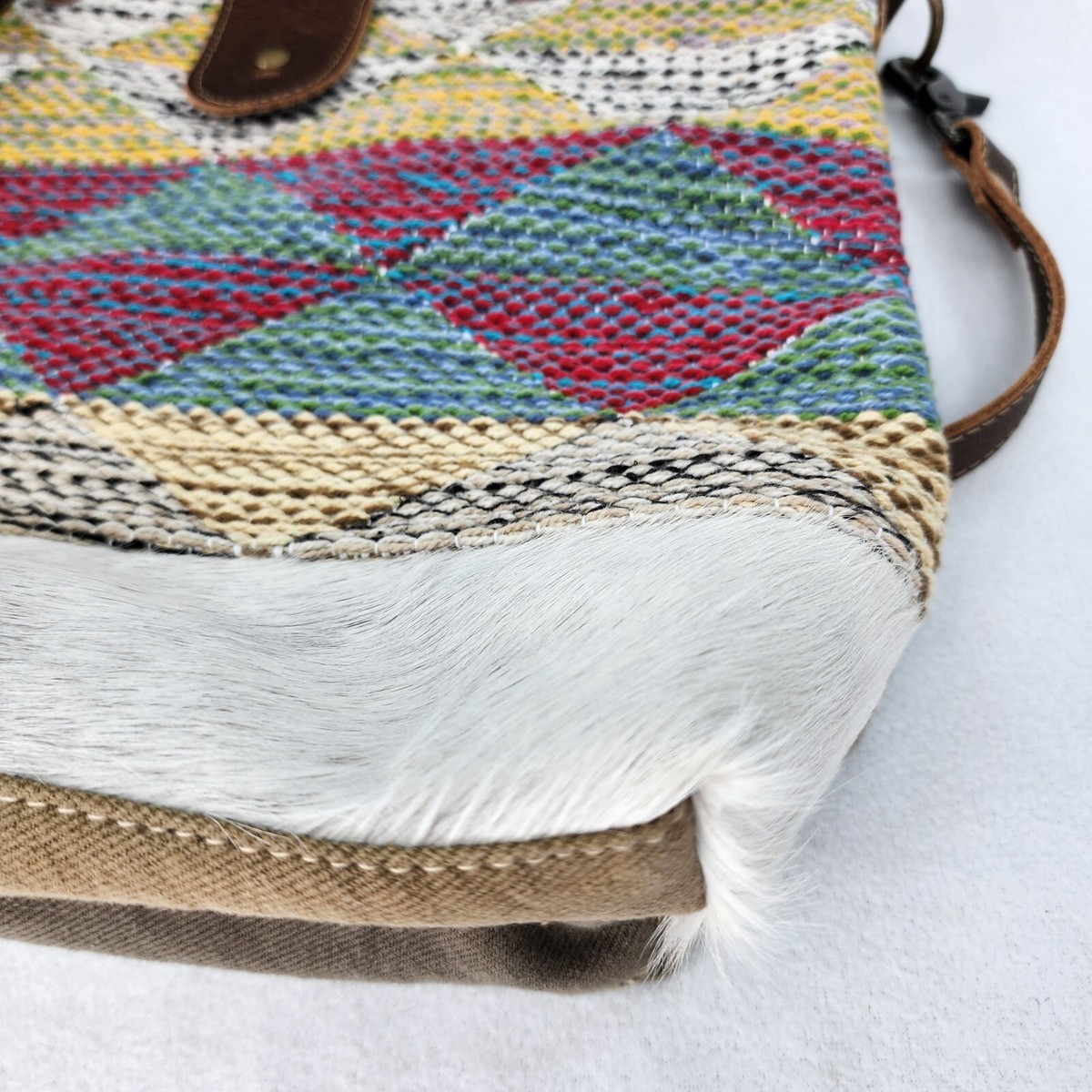 Myra Rug Purse Tapestry Carpet Woven Canvas Hairon Leather Tote Shoulder Bag Boh View 6
