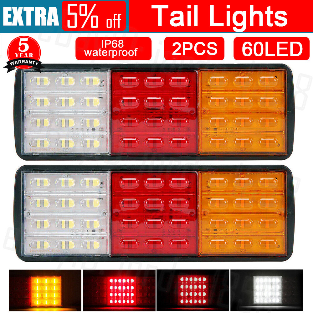 Lightfox Pair LED Tail Lights Stop Indicator Reverse Lamp 12V
