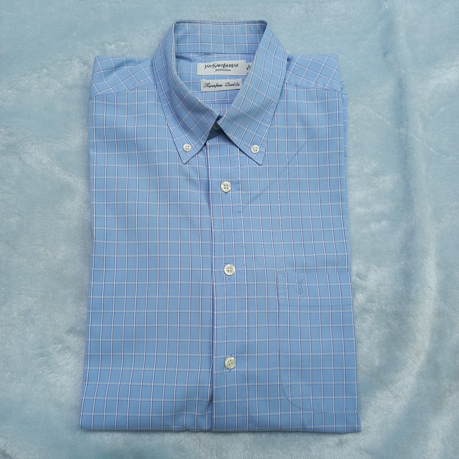 Camicia abito vintage Yves Saint Laurent uomo blu pallido a righe abbottonate taglia L