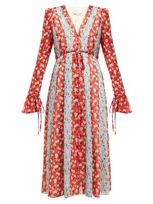 open lace back dress Carolina Herrera Wrap Dress Pink/Red Floral Print Silk Organza Size 4   Celebrity Owned