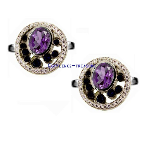 Boutons De Manchette Argent 925 Sertis De Topaze Bleue Naturelle Et Zircone - Fait Main En Inde - Neuf Sans Emballage