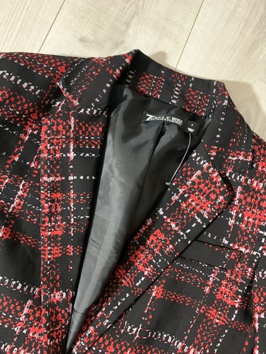 NWOT 7th avenue Black Red Plaid One Button Blazer Jacket Sz 2 - Picture 7 of 10