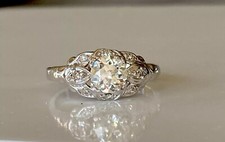 Art Deco Vintage Round Lab Created Diamond Leaf Filigree 925 Silver Wedding Ring