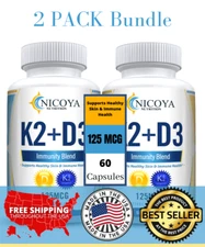 K2 (MK7)+D3 125MCG | Bone, Skin, Heart Health, Blood, Mood & Immune Support  2PK