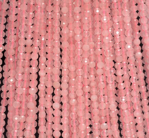 3MM PINK ROSE QUARTZ GEMSTONE GRADE AAA MICRO FACETED ROUND LOOSE BEADS 15" - Picture 3 of 4