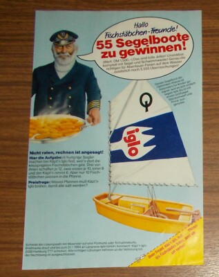 Seltene Werbung KÄPT'N IGLO Fischstäbchen Segelboot Gewinnspiel 1983