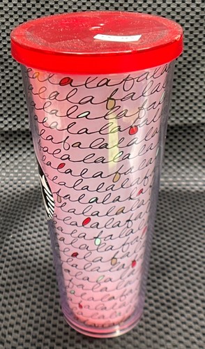 STARBUCKS 2016 Tumbler 24oz Christmas Theme "FA-LA-LA" Red Lid IN7318T - Picture 9 of 10