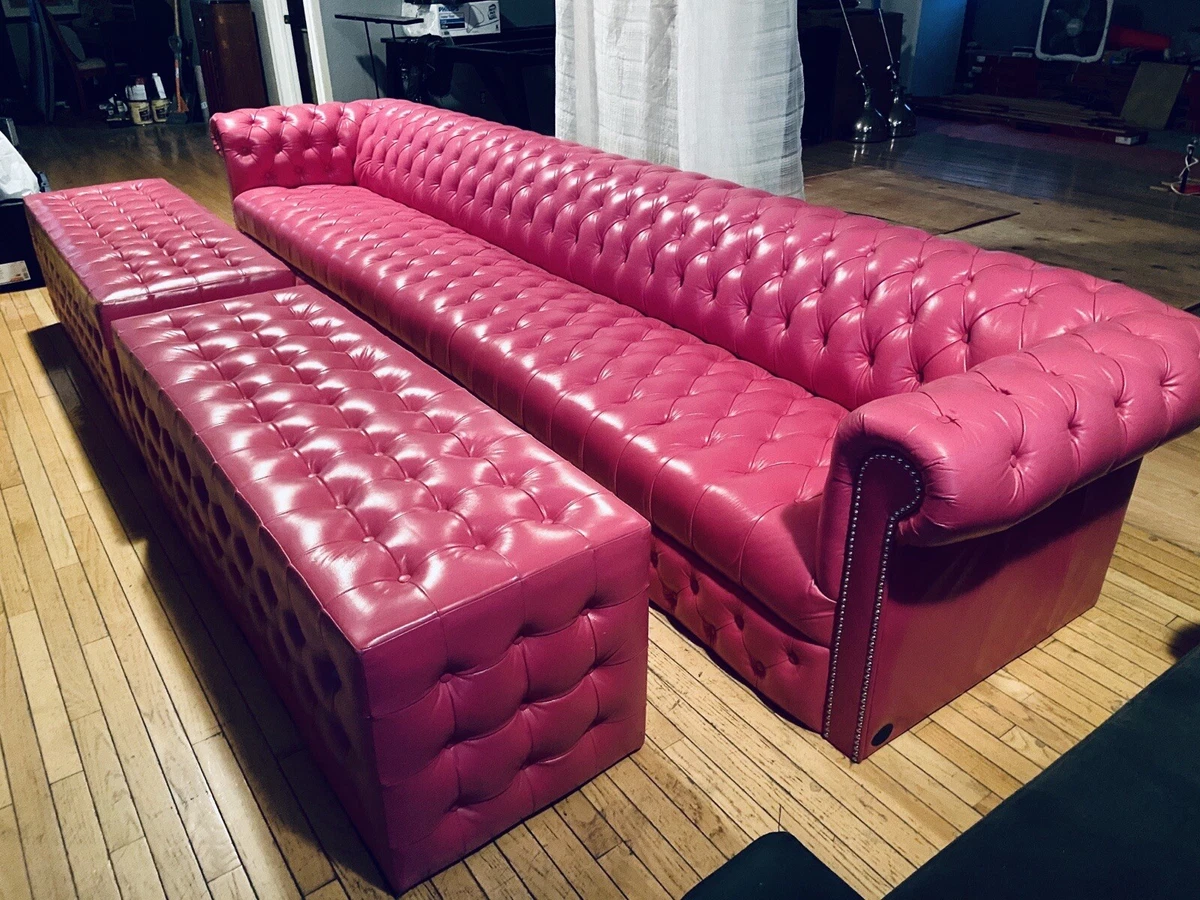 Pink Leather Chesterfield Tufted Sofa