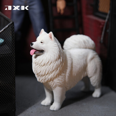 JXK 1/6 Samoyed Model Animal Pet Collector Decor Cute Dog Kids